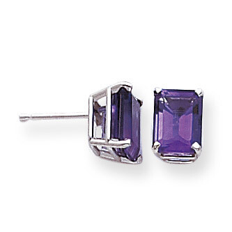 8x6mm Emerald Cut Amethyst Earrings 14k White Gold XE67WAM, MPN: XE67WAM, 883957096155