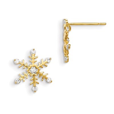 CZ Children&#39;S Snowflake Post Earrings 14k Gold GK847, MPN: GK847, 191101365140