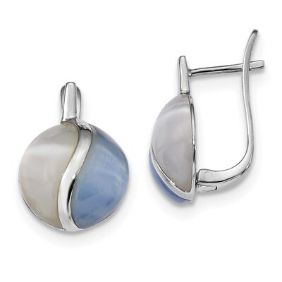 Round Created Cats Eye Hinged Earrings Sterling Silver Rhodium-plated QE14005, MPN: QE14005, 883957…
