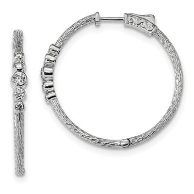 CZ Diamond Textured Hoop Earrings Sterling Silver Rhodium-plated QE13718, MPN: QE13718, 883957935164