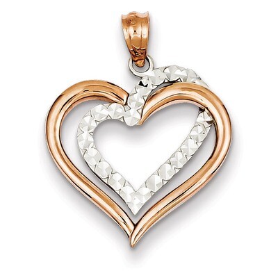 Rose &amp; Diamond Cut Heart Pendant 14k White Gold D4355, MPN: D4355, 886774256290