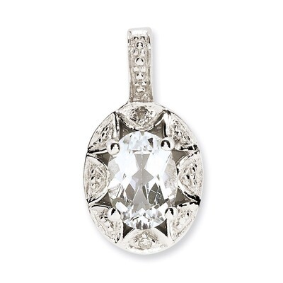 April White Topaz Pendant Sterling Silver Diamond QBPD10APR, MPN: QBPD10APR, 883957597256