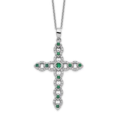 CZ Diamond &amp; Green Nano Crystal Cross 18 Inch Necklace Sterling Silver Rhodium-Plated QG6069-18, MP…