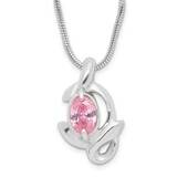 Pink Oval CZ Diamond Necklace 18.5 Inch Sterling Silver QH644-18, MPN: QH644-18, 883957051710