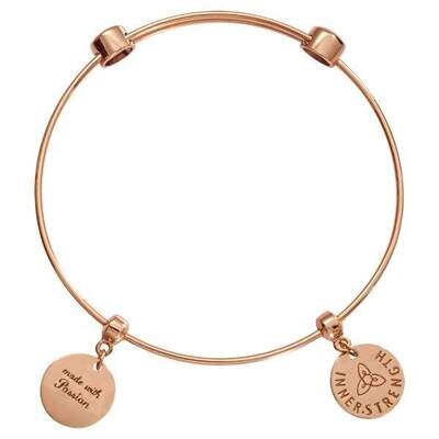 Nikki Lissoni Charm Bangle Rose Gold-Plated with Two Fixed Charms Inner Strength Made with Passion …
