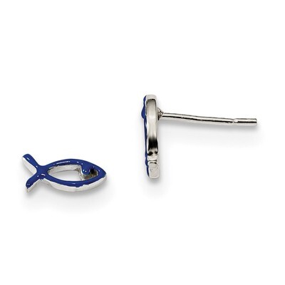 Enameled Icthus Fish Post Earrings Sterling Silver Polished QE13835, MPN: QE13835, 883957812168