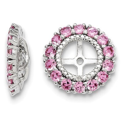 Diamond &amp; Created Pink Sapphire Earring Jacket Sterling Silver Rhodium QJ146OCT, MPN: QJ146OCT, 886…
