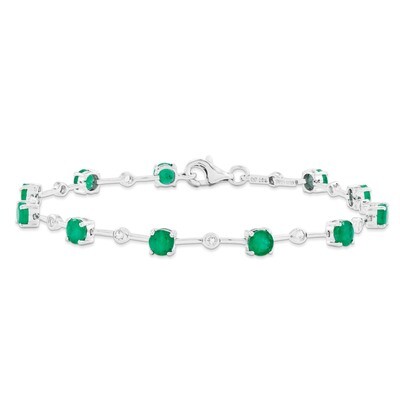 Emerald and White Topaz Bracelet Sterling Silver QX857E, MPN: QX857E, 886774676135