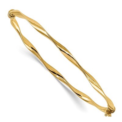 7 Inch Twisted Hinged Bangle Bracelet 14k Gold Polished DB619, MPN: DB619, 191101980046