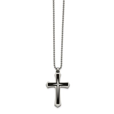 Black IP CZ Cross Necklace Stainless Steel Brushed and Polished SRN2087-20 by Chisel, MPN: SRN2087-…