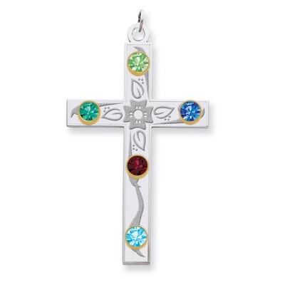 5 Birthstones Bezel Family Crystal Cross Pendant Sterling Silver &amp; 14k Gold QMP4/5G, MPN: QMP4/5G, …