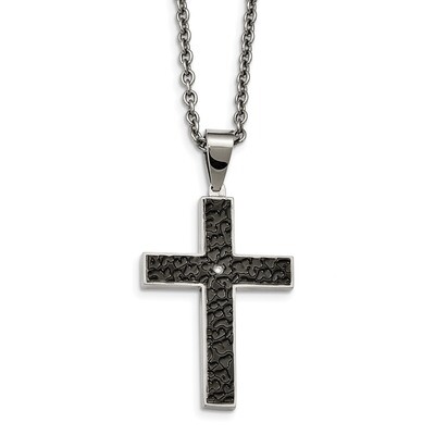 Black IP Textured CZ Cross Necklace Stainless Steel Polished SRN2111-24 by Chisel, MPN: SRN2111-24,…