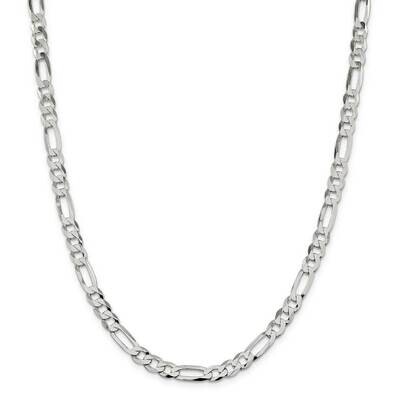 7.5mm Lightweight Flat Figaro Chain 28 Inch Sterling Silver QMB180-28, MPN: QMB180-28,