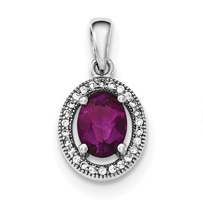 Purple &amp; White CZ Diamond Oval Pendant Sterling Silver Rhodium-plated QP4241, MPN: QP4241, 88395767…