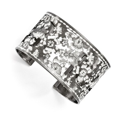 Sterling Silver and Rhodium-plated Diamond-cut Cuff Bangle F524