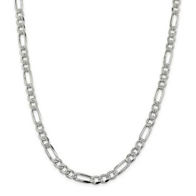 7.25mm Pave Flat Figaro Chain 28 Inch Sterling Silver QFF200-28, MPN: QFF200-28,