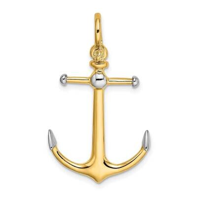 3-D Anchor with Long T Bar with Shackle Bail Charm 14k Gold Rhodium K9026, MPN: K9026, 63721818569