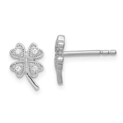 Polished Cz 4 Clover Children&#39;s Post Earring Sterling Silver Rhodium-plated QE11843, MPN: QE11843, …