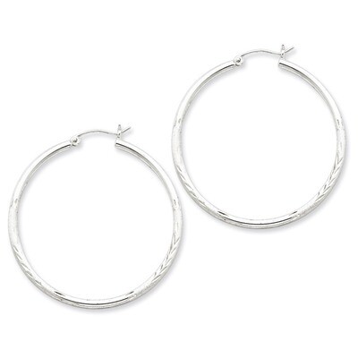2mm Satin &amp; Diamond Cut Hoop Earrings Sterling Silver Rhodium-plated QE4421, MPN: QE4421, 883957930…