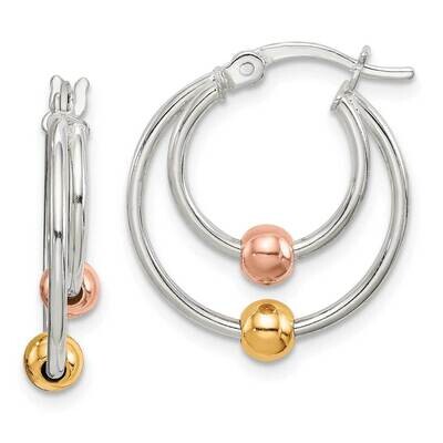 Rose Gold Tone Bead Hoop Earrings Sterling Silver QE14116, MPN: QE14116, 886774116198
