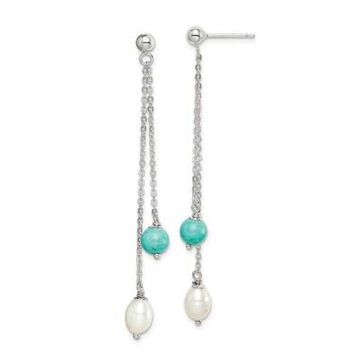 Turquoise &amp; Freshwater Cultured Pearl Post Dangle Earrings Sterling Silver QE15419, MPN: QE15419, 8…