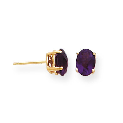 7x5mm Oval Amethyst Checker Earrings 14k Gold XE87AC, MPN: XE87AC, 883957107400