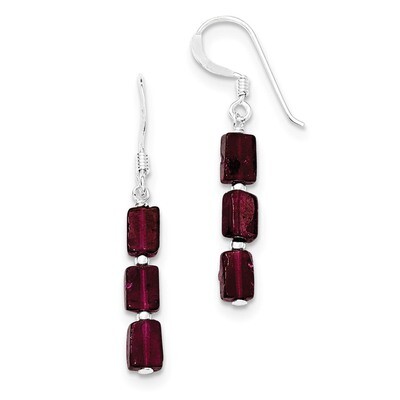 Three Stone Garnet Dangle Earrings Sterling Silver QE9744, MPN: QE9744, 886774246543