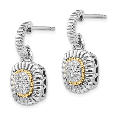 Diamond Dangle Post Earrings Sterling Silver &amp; 14k Gold QTC1176, MPN: QTC1176, 191101466359