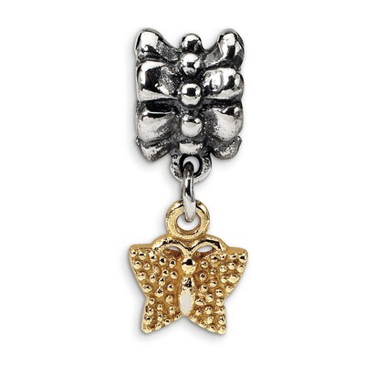 Butterfly Dangle Bead - Sterling Silver &amp; 14k Gold QRS511, MPN: QRS511, 883957724225