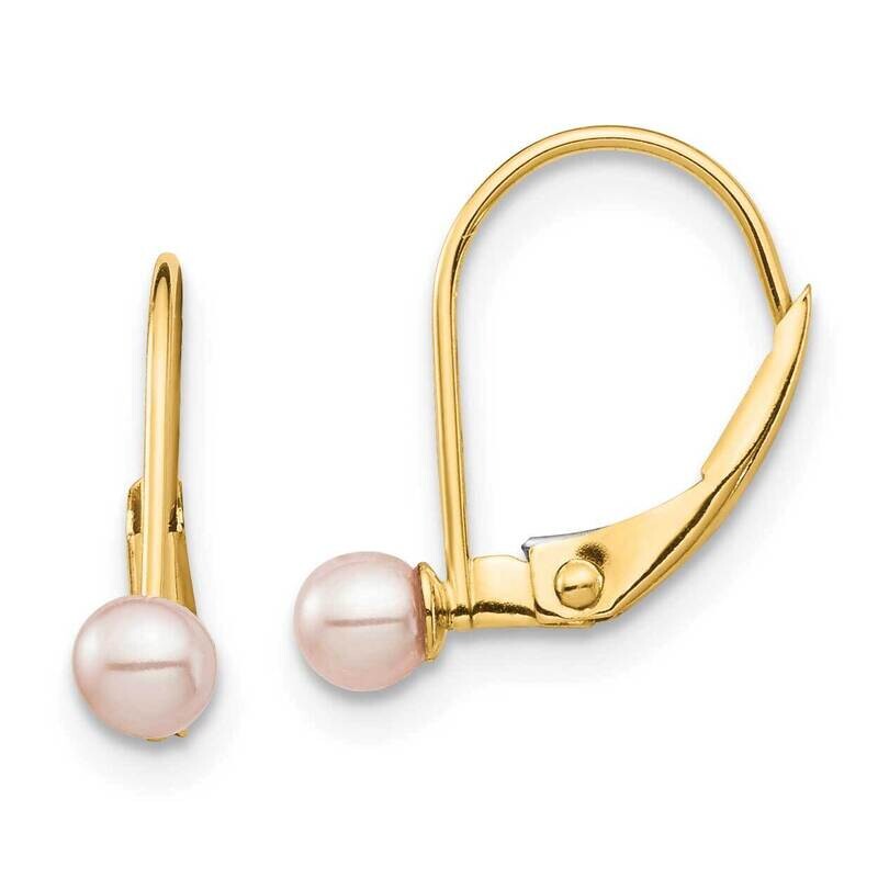 3-4mm Pink Round Freshwater Cultured Pearl Leverback Earrings 14k Gold SE2968 by Madi K, MPN: SE296…