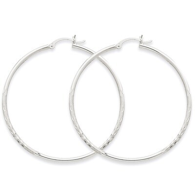 Satin &amp; Diamond-cut 2mm Round Hoop Earrings 14k White Gold TC203, MPN: TC203, 883957288802