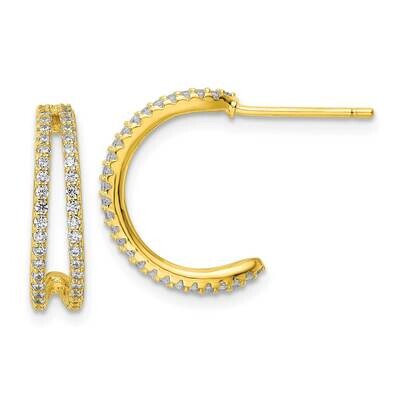 Gold-Tone CZ Diamond Post Hoop Earrings Sterling Silver Polished QE16272, MPN: QE16272, 196904169537