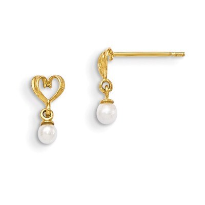 Cultured Pearl Heart Dangle Post Earrings 14k Gold GK787, MPN: GK787, 191101363603