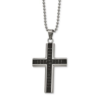 Black Rhodium Black Diamond Cross Necklace Stainless Steel Polished SRN2082-24 by Chisel, MPN: SRN2…