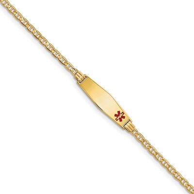 7 Inch Medical Soft Diamond Shape Red Enamel Anchor ID Bracelet 14k Gold XM552FC-7, MPN: XM552FC-7,…
