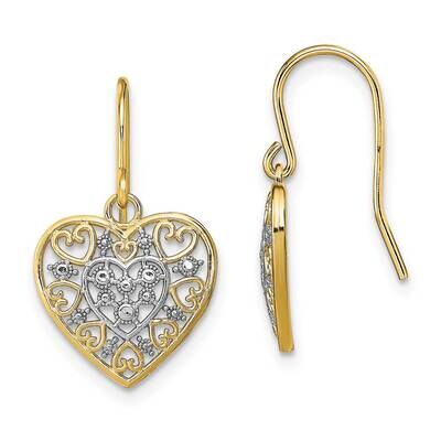 Filigree Hearts Shepherd Hook Earrings 14k Gold &amp; White Rhodium Polished TF1866, MPN: TF1866, 63721…