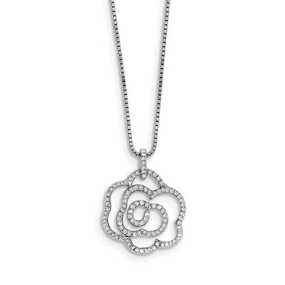 Rose Necklace Sterling Silver CZ QMP484-18, MPN: QMP484-18, 883957401256