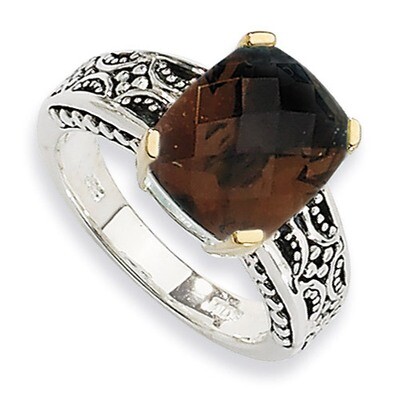 Smoky Quartz Ring Sterling Silver &amp; 14k Gold QTC610-6