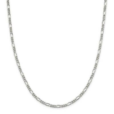 4mm Figaro Chain 28 Inch Sterling Silver Rhodium-Plated QFG100R-28, MPN: QFG100R-28,