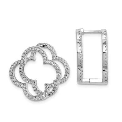 Quatrefoil Hinged In &amp; Out Earrings Sterling Silver Rhodium-plated CZ Diamond QE15370, MPN: QE15370…