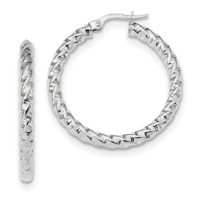Polished 3mm Twisted Hoop Earrings 14k white Gold TF1146W, MPN: TF1146W, 191101056055