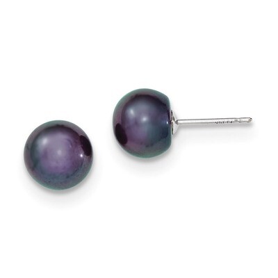 8-9mm Black Button Cultured Pearl Stud Earrings 14k White Gold XW80BB, MPN: XW80BB, 191101435102