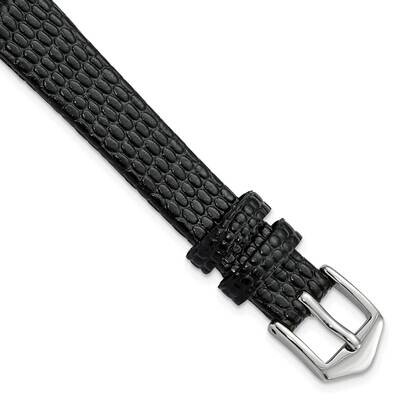 Gold-tone 12mm Black Flat Lizard Grain Calfskin with Buckl Watch Band Silver-tone BAW544-12, MPN: B…