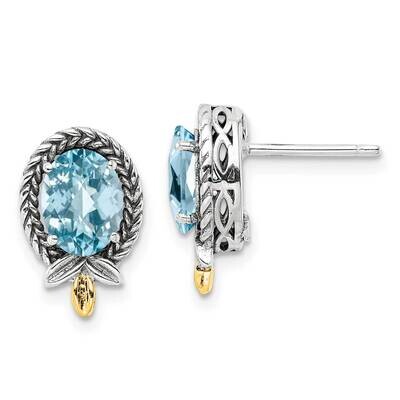 Sterling Silver with Braided Oval 2.80Bt Blue Topaz Post Earrings 14k Gold QTC1759, MPN: QTC1759,