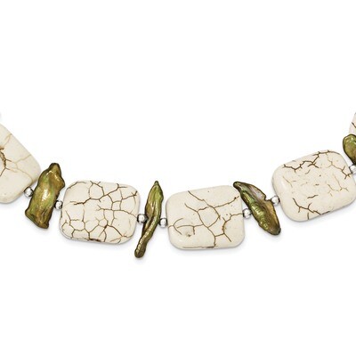 18 Inch Reconstructed Magnesite &amp; Cultured Pearl Necklace Sterling Silver QH4708-18, MPN: QH4708-18…