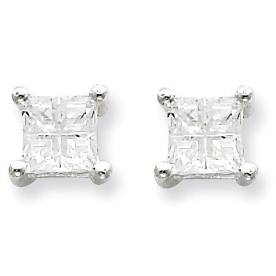 5mm Square Diamond Basket Set Stud Earrings Sterling Silver QE7518, MPN: QE7518, 883957525747