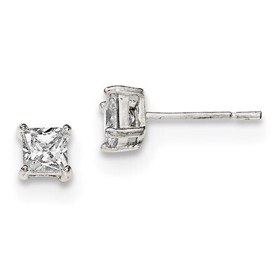 CZ Diamond Post Earrings Sterling Silver Polished QE12178, MPN: QE12178, 883957780290