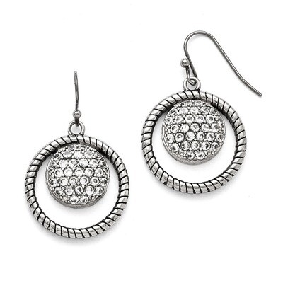 Polished Circle Synthetic Diamond Shepherd Hook Earrings - Stainless Steel SRE771 by Chisel, MPN: S…