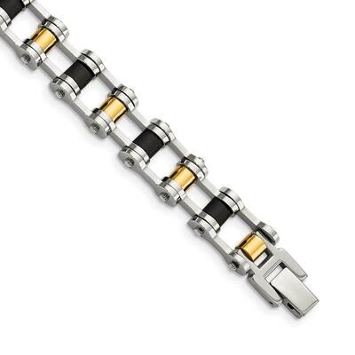 Yellow IP-plated and Black Rubber Bracelet Stainless Steel SRB190-8.75 by Chisel, MPN: SRB190-8.75,…