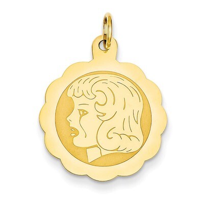Girl Head on .013 Gauge Engravable Scalloped Disc Charm 14k Gold XM70/13, MPN: XM70/13, 883957416816